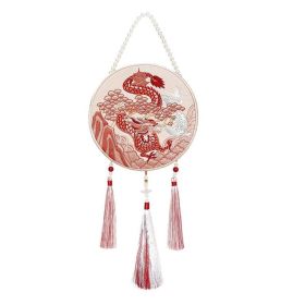 Red Dragon Handmade Hanfu Shoulder Crossbody Bag Chinese Style Twelve Chinese Zodiac Embroidery Bag Mini Cell Phone Bag