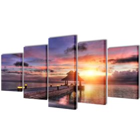 Canvas Wall Print Set Beach with Pavilion 79" x 39"