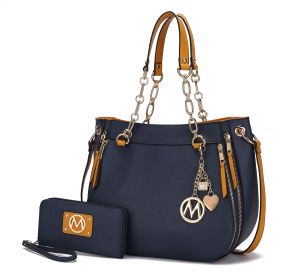 MKF Collection Lina Tote Handbag with Wristlet Wallet Vegan Leather Crossover Women's Purse by Mia K (Color: Navy Mustard, Material: Vegan Leather)