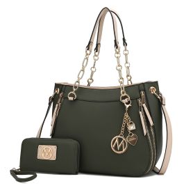 MKF Collection Lina Tote Handbag with Wristlet Wallet Vegan Leather Crossover Women's Purse by Mia K (Color: Olive, Material: Vegan Leather)