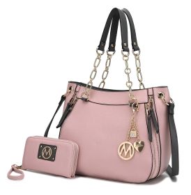 MKF Collection Lina Tote Handbag with Wristlet Wallet Vegan Leather Crossover Women's Purse by Mia K (Color: Pink, Material: Vegan Leather)