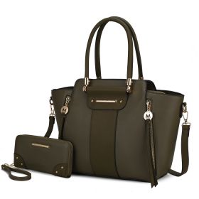 MKF Collection Eliana Tote Handbag with Wristlet Wallet Vegan Leather Crossover Womens Purse by Mia K (Color: Olive, Material: Vegan Leather)