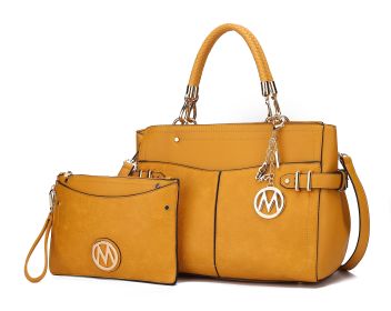 MKF Collection Tenna Satchel Handbag With Wallet Vegan Leather Crossover Womens Purse by Mia k (Color: Mustard, Material: Vegan Leather)