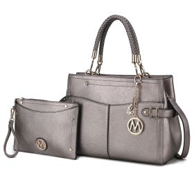 MKF Collection Tenna Satchel Handbag With Wallet Vegan Leather Crossover Womens Purse by Mia k (Color: Pewter, Material: Vegan Leather)