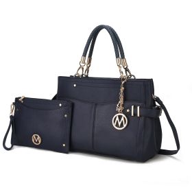 MKF Collection Tenna Satchel Handbag With Wallet Vegan Leather Crossover Womens Purse by Mia k (Color: Navy, Material: Vegan Leather)