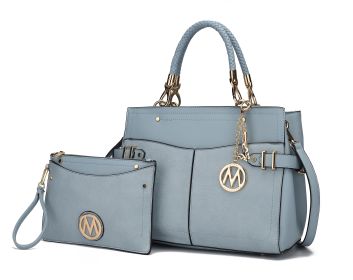 MKF Collection Tenna Satchel Handbag With Wallet Vegan Leather Crossover Womens Purse by Mia k (Color: Denim, Material: Vegan Leather)
