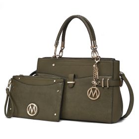 MKF Collection Tenna Satchel Handbag With Wallet Vegan Leather Crossover Womens Purse by Mia k (Color: Olive, Material: Vegan Leather)