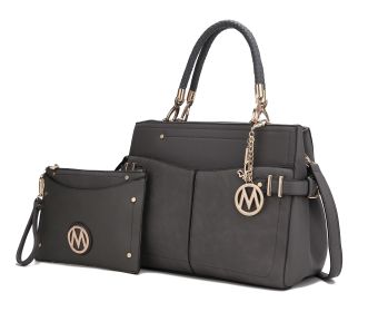 MKF Collection Tenna Satchel Handbag With Wallet Vegan Leather Crossover Womens Purse by Mia k (Color: Charcoal, Material: Vegan Leather)