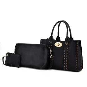 MKF Collection Elissa 3 pc Set Satchel Handbag with Pouch & Coin Purse by Mia K (Color: Black, Material: Vegan Leather)