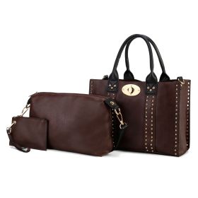 MKF Collection Elissa 3 pc Set Satchel Handbag with Pouch & Coin Purse by Mia K (Color: Coffee-Black, Material: Vegan Leather)