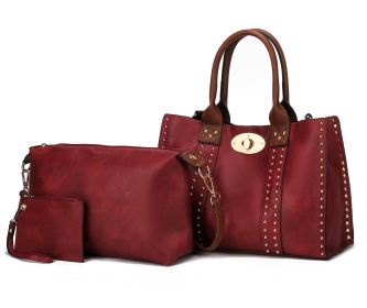 MKF Collection Elissa 3 pc Set Satchel Handbag with Pouch & Coin Purse by Mia K (Color: Red-Brown, Material: Vegan Leather)