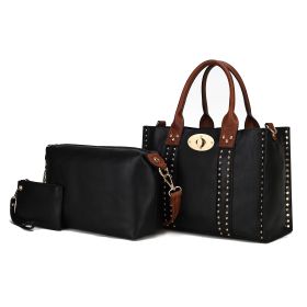 MKF Collection Elissa 3 pc Set Satchel Handbag with Pouch & Coin Purse by Mia K (Color: Black-Brown, Material: Vegan Leather)