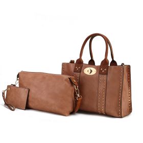 MKF Collection Elissa 3 pc Set Satchel Handbag with Pouch & Coin Purse by Mia K (Color: Dusty Pink-Brown, Material: Vegan Leather)