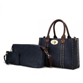 MKF Collection Elissa 3 pc Set Satchel Handbag with Pouch & Coin Purse by Mia K (Color: Navy, Material: Vegan Leather)