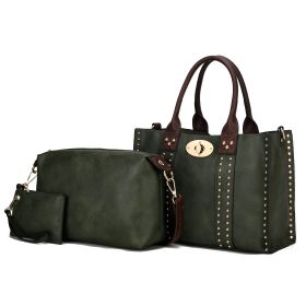 MKF Collection Elissa 3 pc Set Satchel Handbag with Pouch & Coin Purse by Mia K (Color: Olive-Coffee, Material: Vegan Leather)