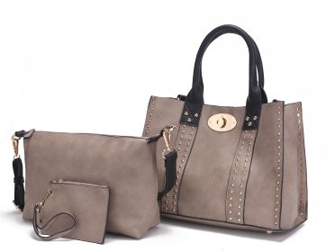 MKF Collection Elissa 3 pc Set Satchel Handbag with Pouch & Coin Purse by Mia K (Color: Stone-Black, Material: Vegan Leather)